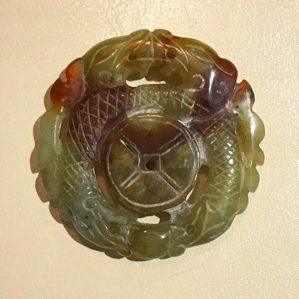 Vintage Chinese Dragon Pendant | Hand Carved Green Soapstone Jade Aesthetic - Picture 2 of 5